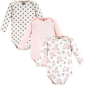 image:imageHudson Baby Baby Girls Cotton Longsleeve Bodysuits 3packCinnamon Pink Prints