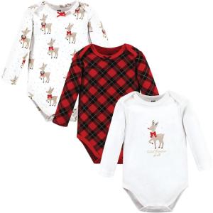 image:imageHudson Baby Baby Girls Cotton Longsleeve Bodysuits 3packFancy Rudolph