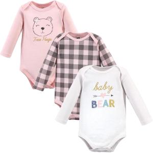 image:imageHudson Baby Baby Girls Cotton Longsleeve Bodysuits 3packGirl Baby Bear