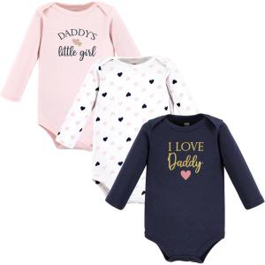 image:imageHudson Baby Baby Girls Cotton Longsleeve Bodysuits 3packGirl Daddy Pink Navy