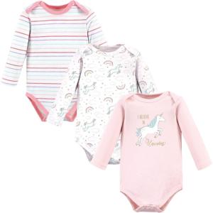 image:imageHudson Baby Baby Girls Cotton Longsleeve Bodysuits 3packGlitter Unicorn