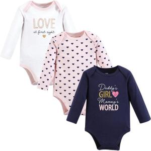 image:imageHudson Baby Baby Girls Cotton Longsleeve Bodysuits 3packLove at First Sight