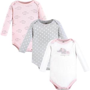 image:imageHudson Baby Baby Girls Cotton Longsleeve Bodysuits 3packPink Gray Elephant