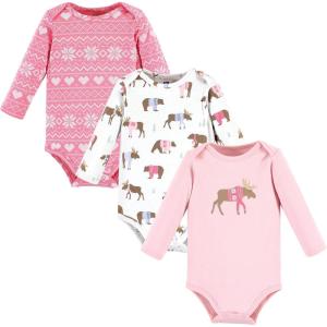 image:imageHudson Baby Baby Girls Cotton Longsleeve Bodysuits 3packPink Moose Bear