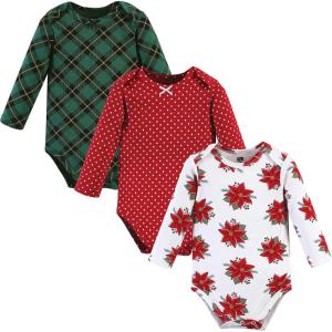 image:imageHudson Baby Baby Girls Cotton Longsleeve Bodysuits 3packPoinsettia