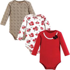image:imageHudson Baby Baby Girls Cotton Longsleeve Bodysuits 3packRed Rose Leopard