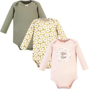 image:imageHudson Baby Baby Girls Cotton Longsleeve Bodysuits 3packSage Floral Wreath