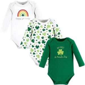 image:imageHudson Baby Baby Girls Cotton Longsleeve Bodysuits 3packSt Patricks Rainbow