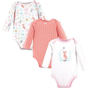 image:imageHudson Baby Baby Girls Cotton Longsleeve Bodysuits 3packWoodland Fox