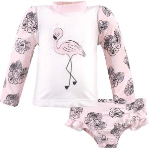 image:imageHudson Baby BabyGirls Swim Rashguard SetFloral Flamingo
