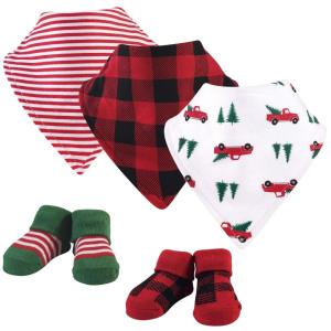 image:imageHudson Baby Unisex Baby Cotton Bib and Sock Set Cowboy One SizeChristmas Tree