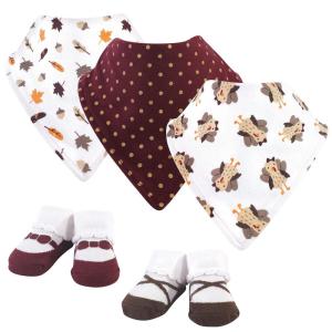 image:imageHudson Baby Unisex Baby Cotton Bib and Sock Set Cowboy One SizeGirl Turkey