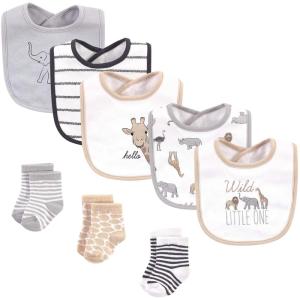 image:imageHudson Baby Unisex Baby Cotton Bib and Sock Set Cowboy One SizeModern Safari Animals