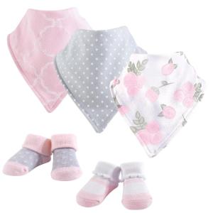 image:imageHudson Baby Unisex Baby Cotton Bib and Sock Set Cowboy One SizePink Rose