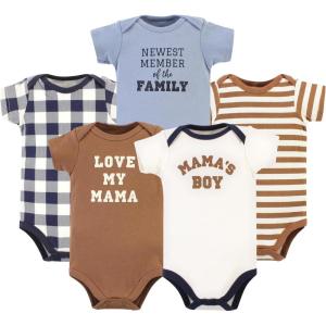 image:imageHudson Baby Unisex Baby Cotton Bodysuits 5packBrown Navy Mamas Boy