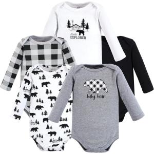image:imageHudson Baby babygirls Cotton Longsleeve Bodysuits 5packBaby Bear Gray Black