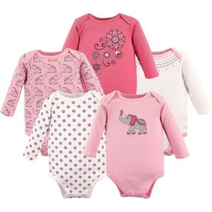 image:imageHudson Baby babygirls Cotton Longsleeve Bodysuits 5packBoho Elephant