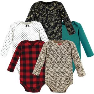 image:imageHudson Baby babygirls Cotton Longsleeve Bodysuits 5packBuffalo Plaid Leopard
