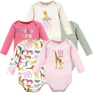 image:imageHudson Baby babygirls Cotton Longsleeve Bodysuits 5packColorful Safari