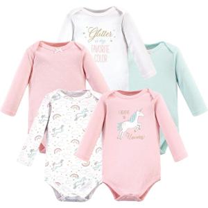 image:imageHudson Baby babygirls Cotton Longsleeve Bodysuits 5packGlitter Unicorn
