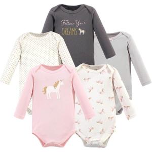 image:imageHudson Baby babygirls Cotton Longsleeve Bodysuits 5packGold Unicorn