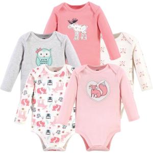 image:imageHudson Baby babygirls Cotton Longsleeve Bodysuits 5packPink Forest