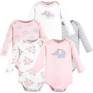 image:imageHudson Baby babygirls Cotton Longsleeve Bodysuits 5packPink Gray Elephant