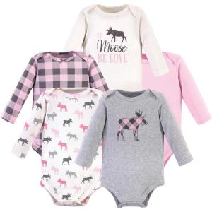 image:imageHudson Baby babygirls Cotton Longsleeve Bodysuits 5packPink Moose
