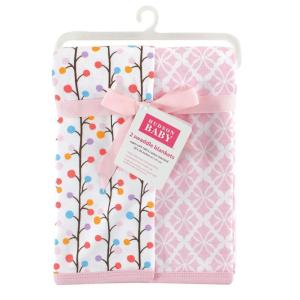 image:imageHudson Baby 2 Piece Interlock Cotton Swaddle Blanket Pink Budding Branches