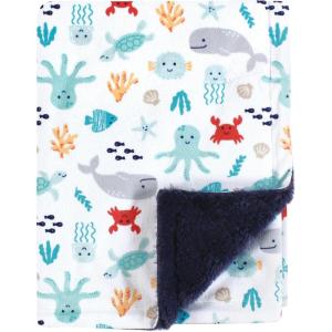 image:imageHudson Baby Infant Boy Plush Blanket with Furry Binding and Back Sports Fan One SizeSea Characters