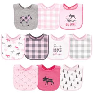 image:imageHudson Baby Unisex Baby Cotton Bibs Holiday Bold Boy One SizePink Plaid Moose