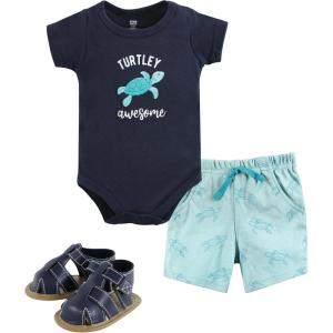 image:imageHudson Baby Unisex Baby Cotton Bodysuit Shorts and Shoe SetSea Turtle