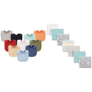 image:imageHudson Baby Unisex Baby Drooler Bib with Waterproof Lining Blue One Size amp Luvable Friends Unisex Baby Cotton Flannel Receiving Blankets Basic Elephant 7Pack One Size