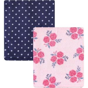 image:imageHudson Baby Unisex Baby Silky Plush and Coral Fleece Blanket Girl Farm Animals 30x36 inchesPink Navy Roses