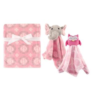 image:imagePlush Blanket with Security Blankets 2PackGirl ElephantPink Owl