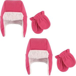 image:imageHudson Baby Cozy Warm Toddler Hat and Mitten SetDark Pink Fleece