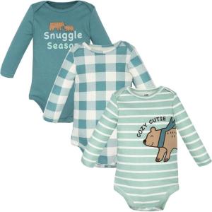 image:imageHudson Baby Unisex Baby Cotton LongSleeve Bodysuits 3PackCozy Bear