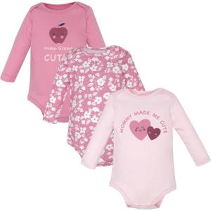 image:imageHudson Baby Unisex Baby Cotton LongSleeve Bodysuits 3PackCute Hearts
