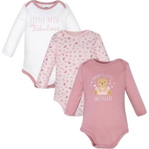 image:imageHudson Baby Unisex Baby Cotton LongSleeve Bodysuits 3PackSweetheart Teddy
