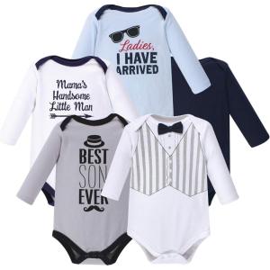 image:imageHudson Baby Unisex Baby Long Sleeve Cotton Bodysuits Handsome Little Man Long Sleeve 5 Pack 03 Months 3M