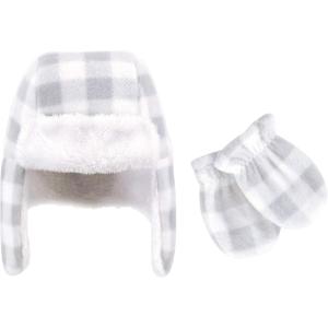 image:imageHudson Baby Unisex Fleece Trapper Hat and Mitten SetGray White Plaid Baby