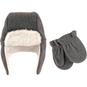 image:imageHudson Baby Unisex Fleece Trapper Hat and Mitten SetHeather Charcoal Toddler