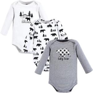 image:imageHudson Baby babyboys Cotton Longsleeve Bodysuits 3packBaby Bear Gray Black