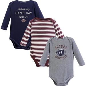 image:imageHudson Baby babyboys Cotton Longsleeve Bodysuits 3packBlue Football