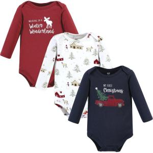 image:imageHudson Baby babyboys Cotton Longsleeve Bodysuits 3packBoy Holiday Village