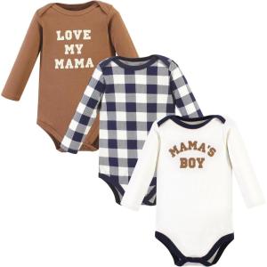 image:imageHudson Baby babyboys Cotton Longsleeve Bodysuits 3packBrown Navy Mamas Boy