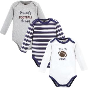image:imageHudson Baby babyboys Cotton Longsleeve Bodysuits 3packGray Football Buddy