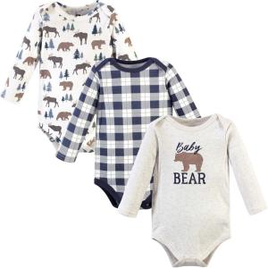 image:imageHudson Baby babyboys Cotton Longsleeve Bodysuits 3packMoose Bear