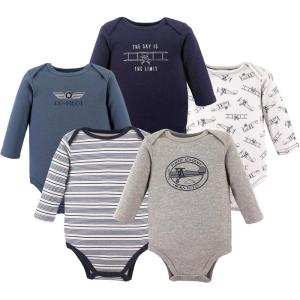 image:imageHudson Baby babyboys Cotton Longsleeve Bodysuits 5packAviation
