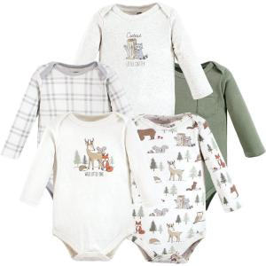 image:imageHudson Baby babyboys Cotton Longsleeve Bodysuits 5packForest Animals